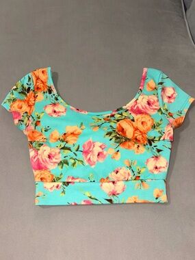 Turquoise Vibrant Floral Crop Top